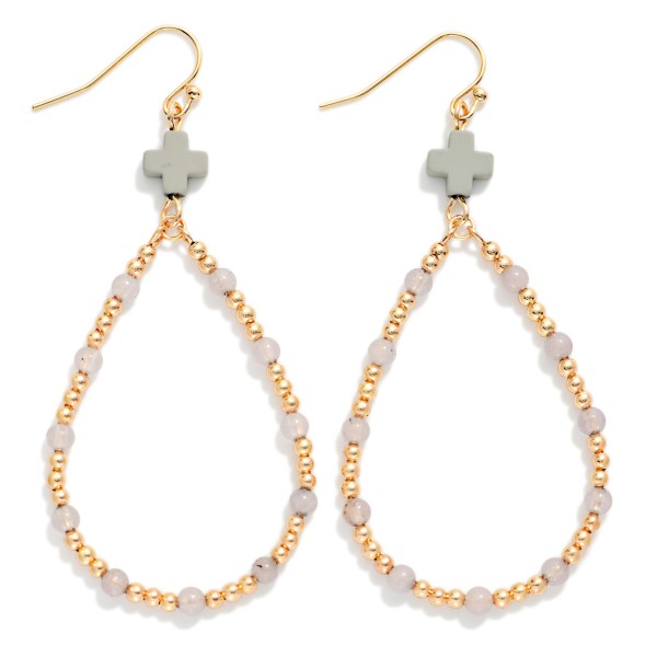 Beaded Teardrop Earrings Featuring Plus Cross Detail 

- Approximately 2.25" L
