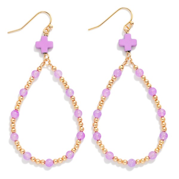 Beaded Teardrop Earrings Featuring Plus Cross Detail 

- Approximately 2.25" L