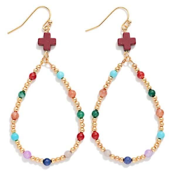 Beaded Teardrop Earrings Featuring Plus Cross Detail 

- Approximately 2.25" L