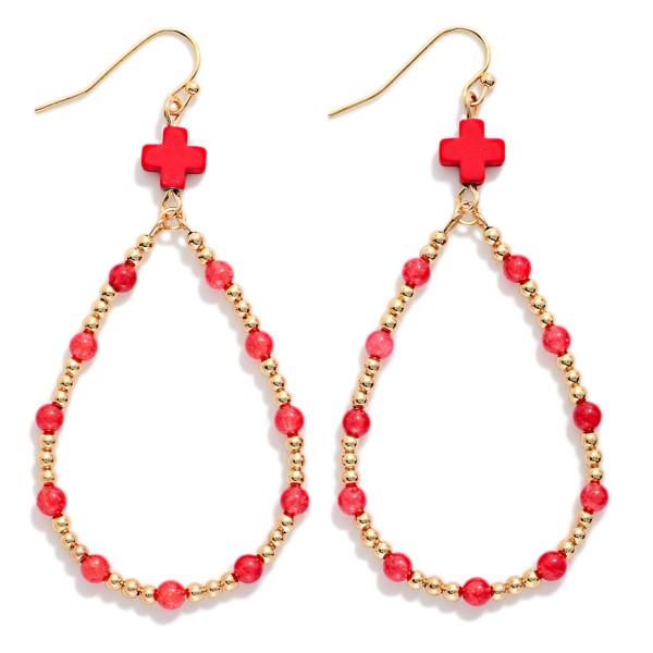Beaded Teardrop Earrings Featuring Plus Cross Detail 

- Approximately 2.25" L