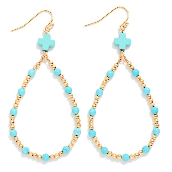 Beaded Teardrop Earrings Featuring Plus Cross Detail 

- Approximately 2.25" L