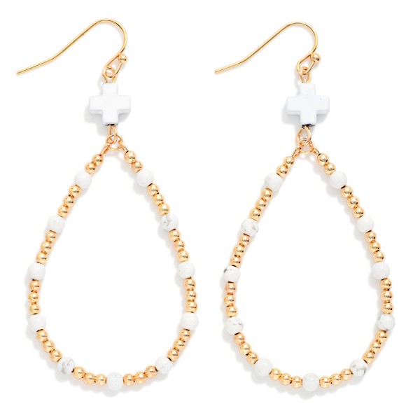 Beaded Teardrop Earrings Featuring Plus Cross Detail 

- Approximately 2.25" L