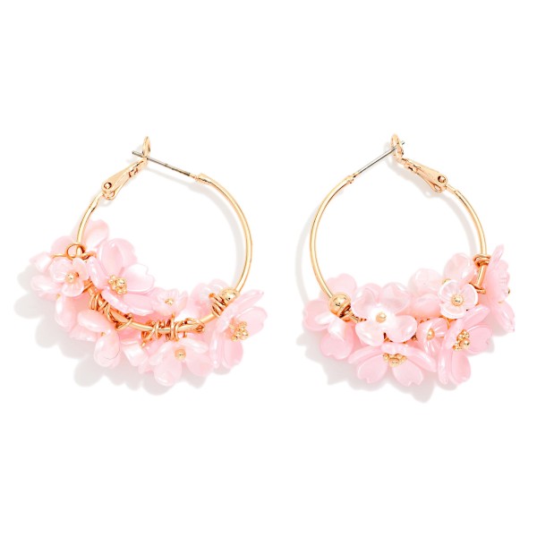 Pearl Flower Beaded Hoop Earrings 

- Approximately 1.25" D