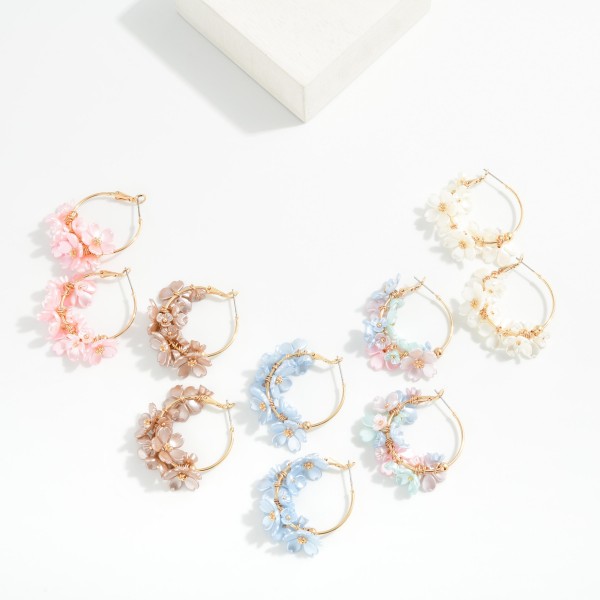 Pearl Flower Beaded Hoop Earrings 

- Approximately 1.25" D