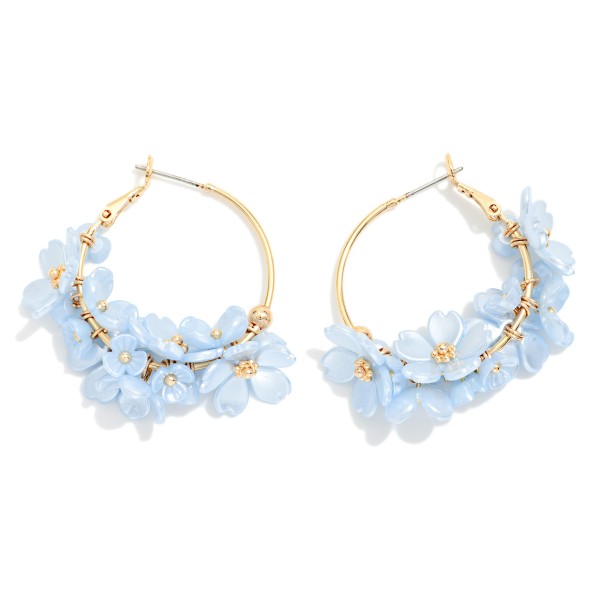 Pearl Flower Beaded Hoop Earrings 

- Approximately 1.25" D