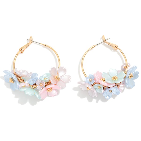 Pearl Flower Beaded Hoop Earrings 

- Approximately 1.25" D
