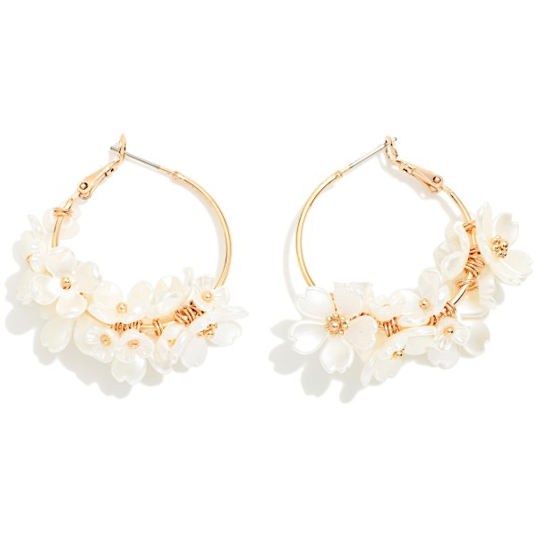 Pearl Flower Beaded Hoop Earrings 

- Approximately 1.25" D