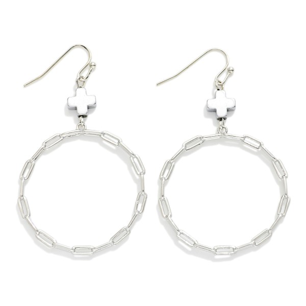 Chain Link Hoop & Plus Cross Drop Earrings 

- Approximately 2" L