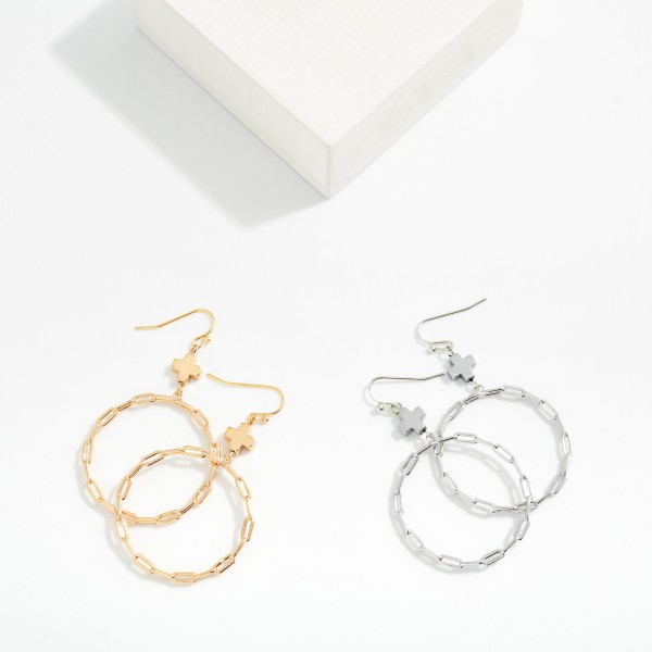 Chain Link Hoop & Plus Cross Drop Earrings 

- Approximately 2" L