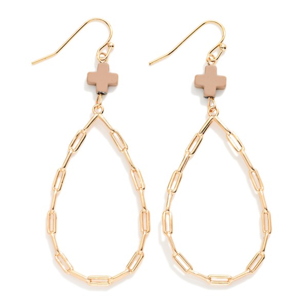 Paperclip Chain Teardrop Drop Earring Featuring Plus Cross 

- Approximately 2.5" L 
