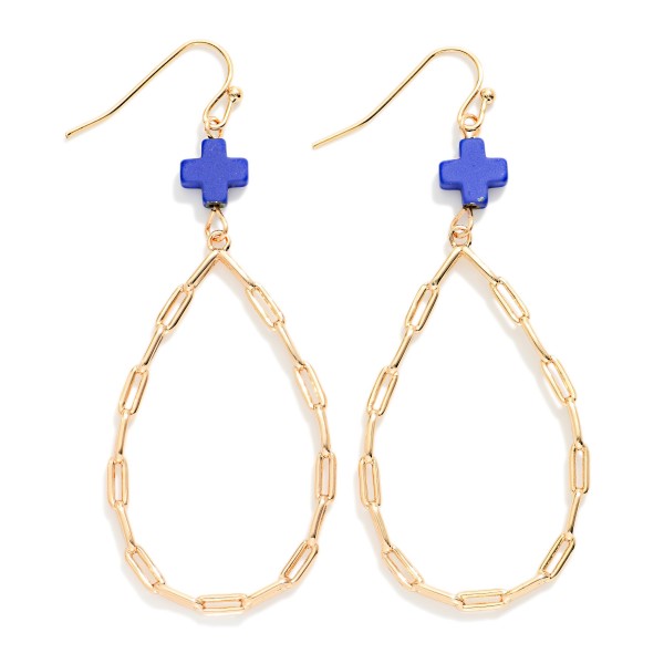 Paperclip Chain Teardrop Drop Earring Featuring Plus Cross 

- Approximately 2.5" L 