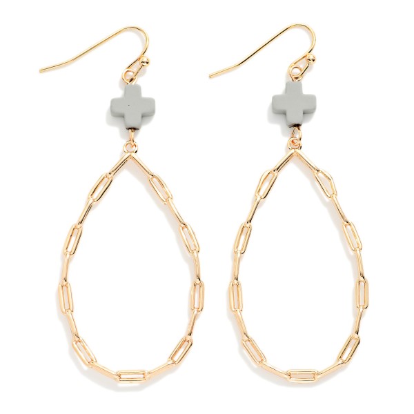 Paperclip Chain Teardrop Drop Earring Featuring Plus Cross 

- Approximately 2.5" L 