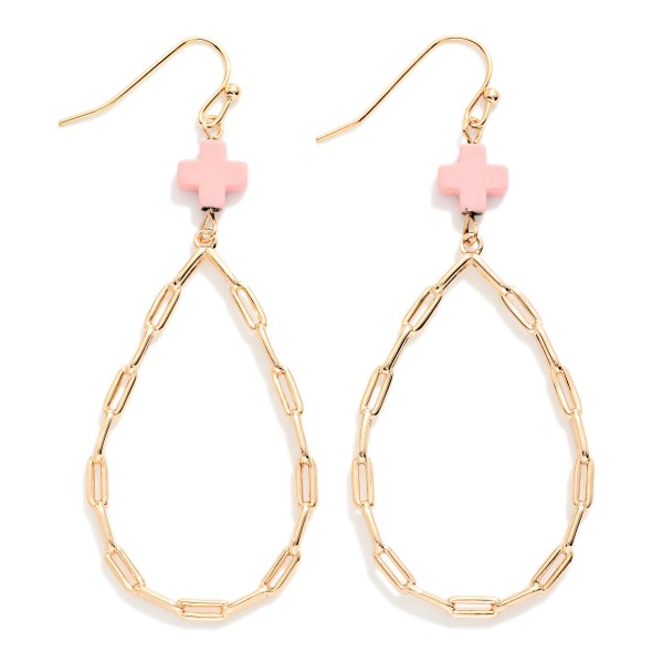 Paperclip Chain Teardrop Drop Earring Featuring Plus Cross 

- Approximately 2.5" L 