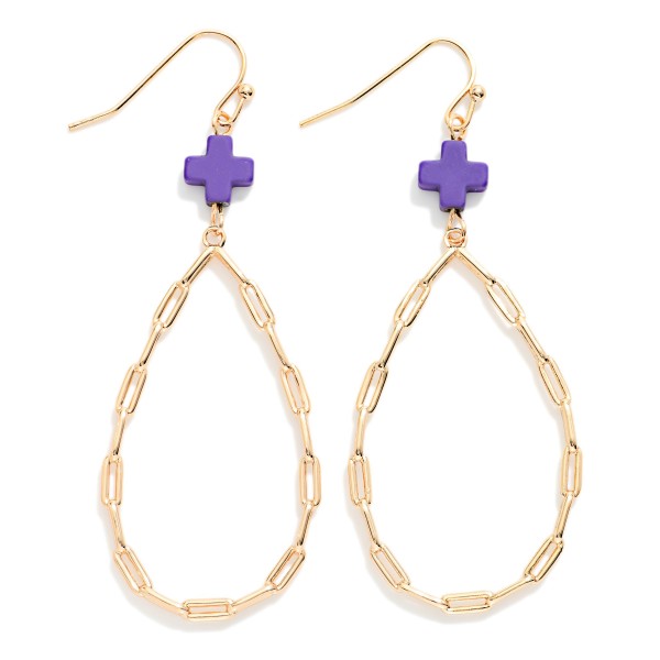 Paperclip Chain Teardrop Drop Earring Featuring Plus Cross 

- Approximately 2.5" L 