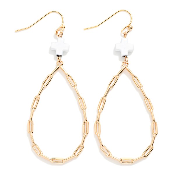 Paperclip Chain Teardrop Drop Earring Featuring Plus Cross 

- Approximately 2.5" L 