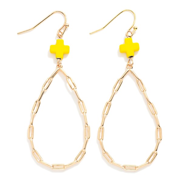 Paperclip Chain Teardrop Drop Earring Featuring Plus Cross 

- Approximately 2.5" L 