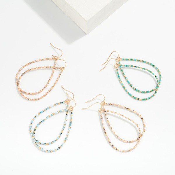 Seed Beaded Teardrop Hoop Drop Earring 

- Approximately 2.5" L 
