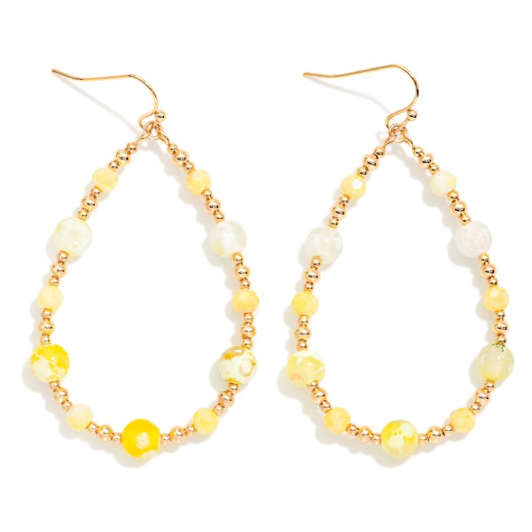 Marbled Stone & Gold Tone Bead Beaded Teardrop Earrings 

- Approximately 2.25" L