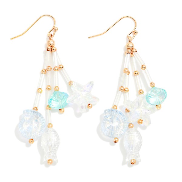 Tube Bead & Iridescent Beach Bead Tassel Drop Earrings  

- Approximately 2.5" L