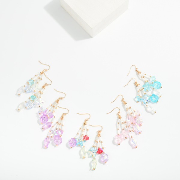 Tube Bead & Iridescent Beach Bead Tassel Drop Earrings  

- Approximately 2.5" L