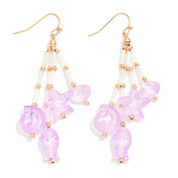 Tube Bead & Iridescent Beach Bead Tassel Drop Earrings  

- Approximately 2.5" L