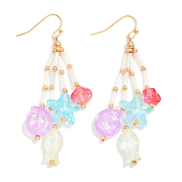 Tube Bead & Iridescent Beach Bead Tassel Drop Earrings  

- Approximately 2.5" L