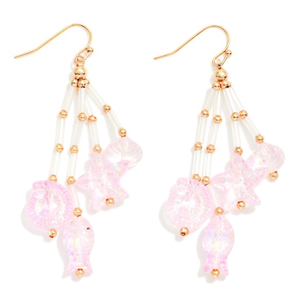 Tube Bead & Iridescent Beach Bead Tassel Drop Earrings  

- Approximately 2.5" L