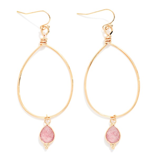 Metal Tone Wire Teardrop Drop Earrings With Faceted Stone Teardrop Detail 

- Approximately 2.25" L