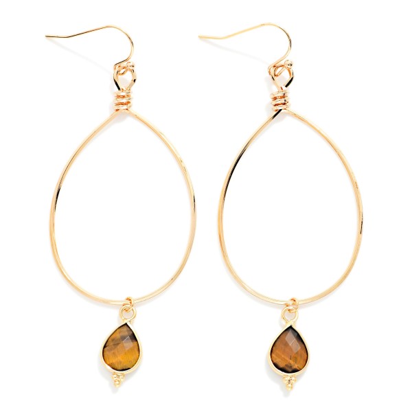 Metal Tone Wire Teardrop Drop Earrings With Faceted Stone Teardrop Detail 

- Approximately 2.25" L