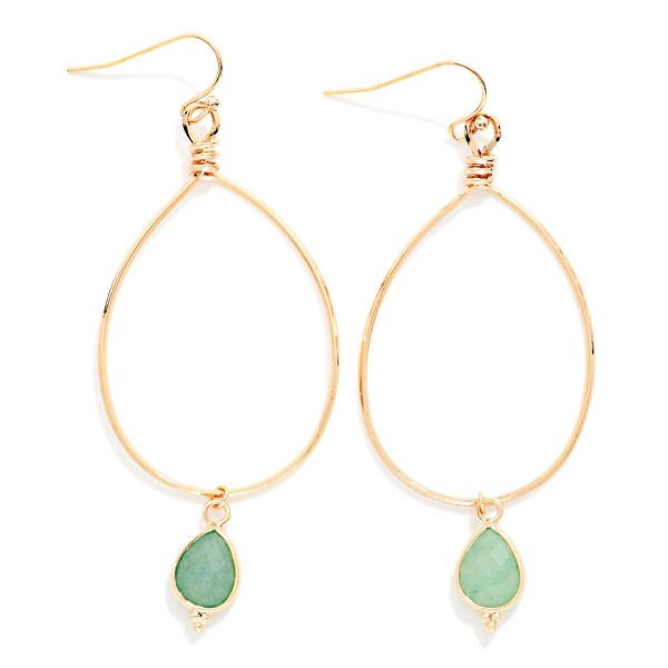 Metal Tone Wire Teardrop Drop Earrings With Faceted Stone Teardrop Detail 

- Approximately 2.25" L