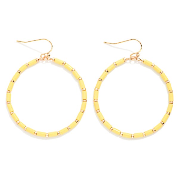Tube Beaded Hoop Drop Earrings Featuring Metal Tone Stations 

- Approximately 2" L 
