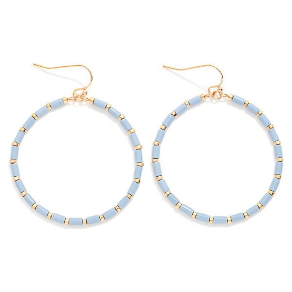Tube Beaded Hoop Drop Earrings Featuring Metal Tone Stations 

- Approximately 2" L 
