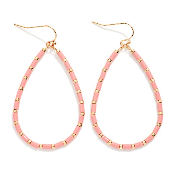 Tube Beaded Teardrop Drop Earrings Featuring Metal Tone Stations 

- Approximately 2" L 