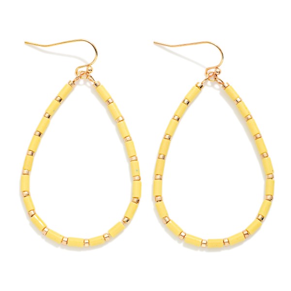 Tube Beaded Teardrop Drop Earrings Featuring Metal Tone Stations 

- Approximately 2" L 
