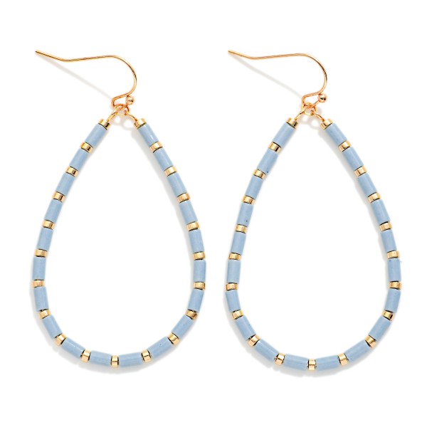 Tube Beaded Teardrop Drop Earrings Featuring Metal Tone Stations 

- Approximately 2" L 