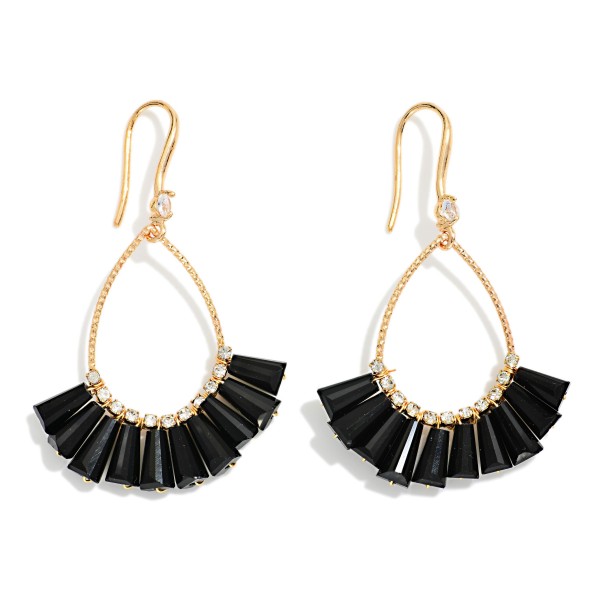 Textured Metal & Rhinestone Teardrop Earrings Featuring Fanned Marbled Acetate Beads

- Approximately 2" L