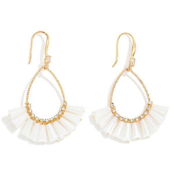Textured Metal & Rhinestone Teardrop Earrings Featuring Fanned Marbled Acetate Beads

- Approximately 2" L