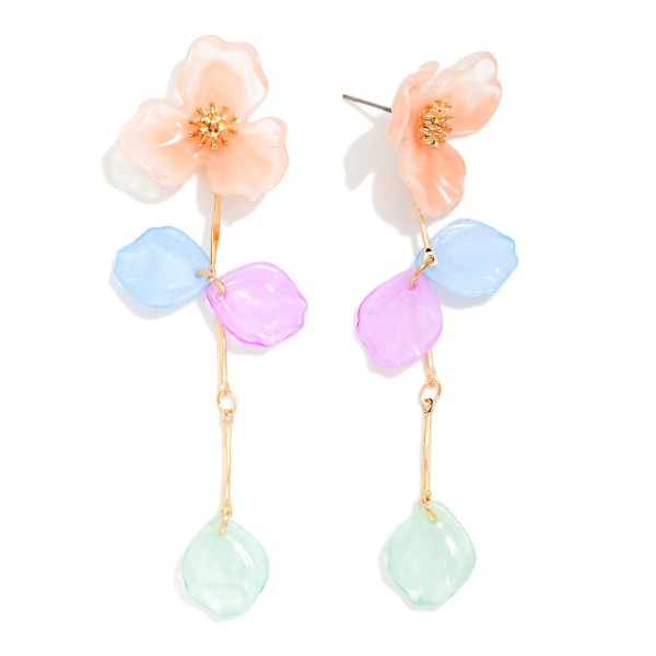 Acetate Flower & Linked Petals Post Drop Earrings 

- Approximately 3" L