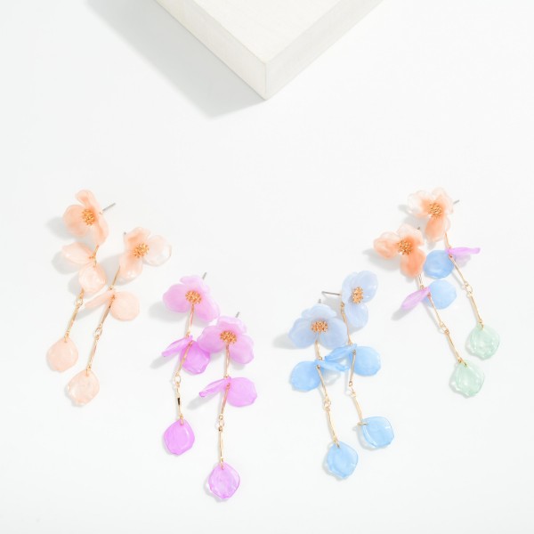 Acetate Flower & Linked Petals Post Drop Earrings 

- Approximately 3" L