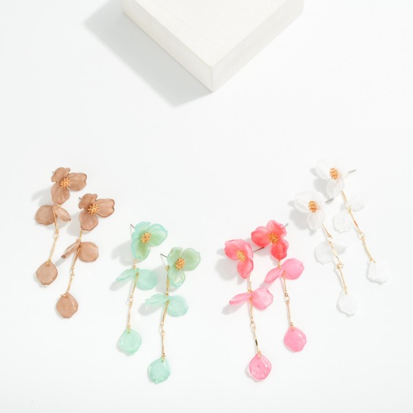 Acetate Flower & Linked Petals Post Drop Earrings 

- Approximately 3" L