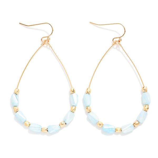 Wire Teardrop Earrings Featuring Faceted Cylinder Beads 

- Approximately 2.25" L