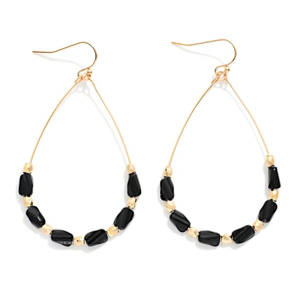 Wire Teardrop Earrings Featuring Faceted Cylinder Beads 

- Approximately 2.25" L