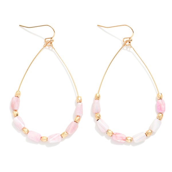 Wire Teardrop Earrings Featuring Faceted Cylinder Beads 

- Approximately 2.25" L