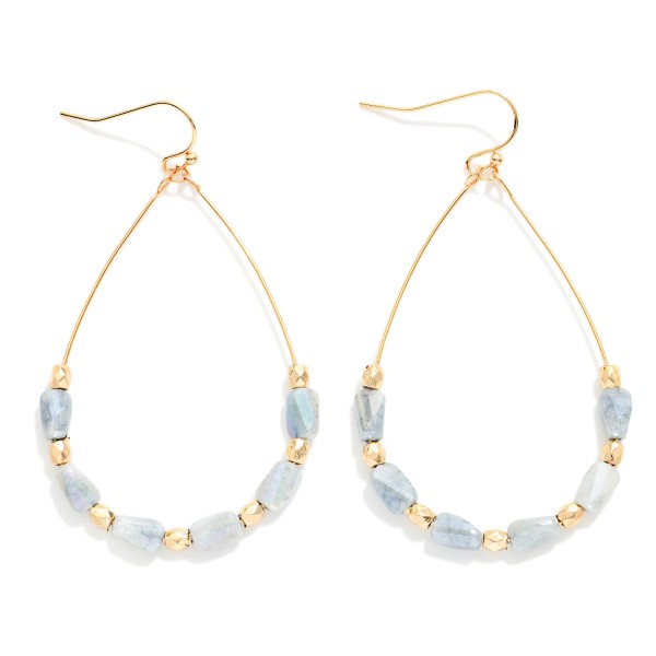 Wire Teardrop Earrings Featuring Faceted Cylinder Beads 

- Approximately 2.25" L