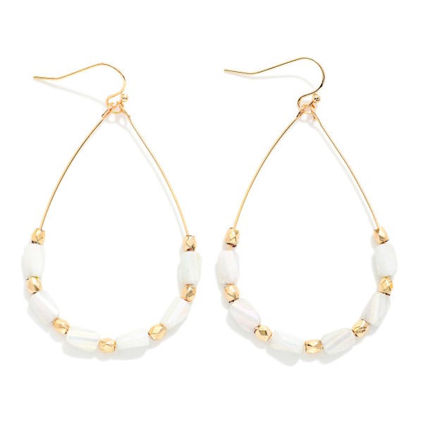 Wire Teardrop Earrings Featuring Faceted Cylinder Beads 

- Approximately 2.25" L