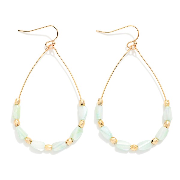 Wire Teardrop Earrings Featuring Faceted Cylinder Beads 

- Approximately 2.25" L