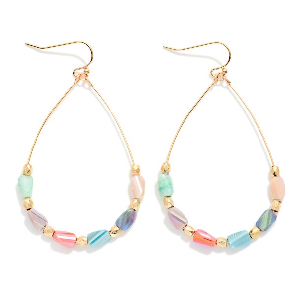 Wire Teardrop Earrings Featuring Faceted Cylinder Beads 

- Approximately 2.25" L