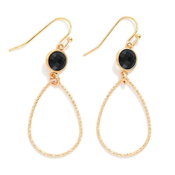 Textured Metal Teardrop Drop Earrings Featuring Glass Crystal Detail 

- Approximately 1.5" L