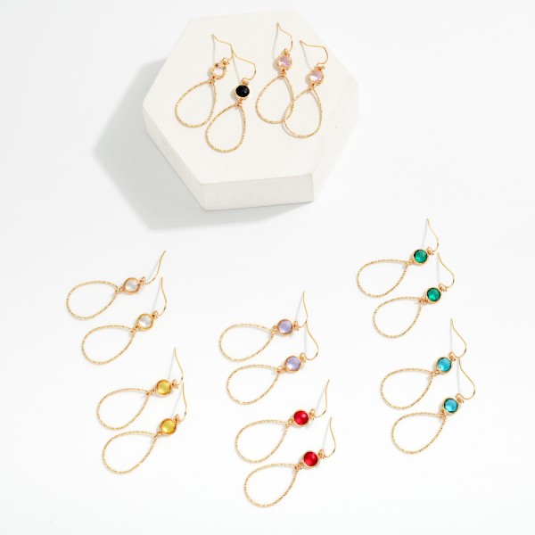Textured Metal Teardrop Drop Earrings Featuring Glass Crystal Detail 

- Approximately 1.5" L