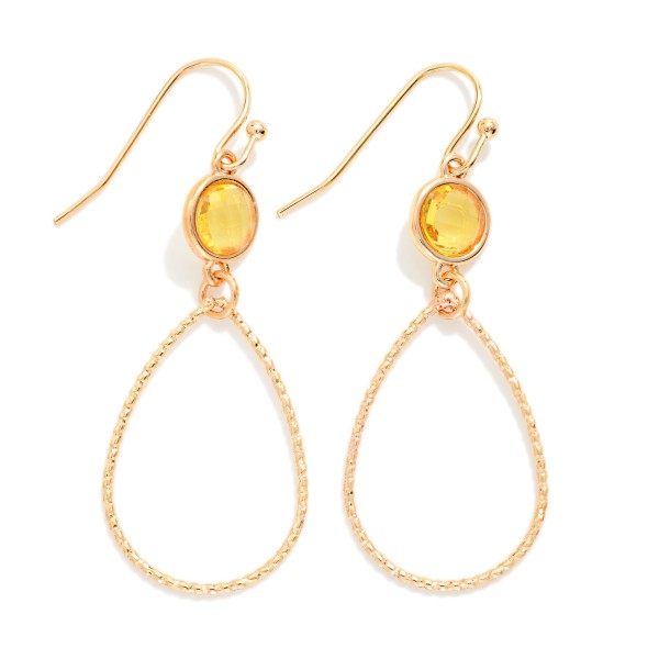 Textured Metal Teardrop Drop Earrings Featuring Glass Crystal Detail 

- Approximately 1.5" L